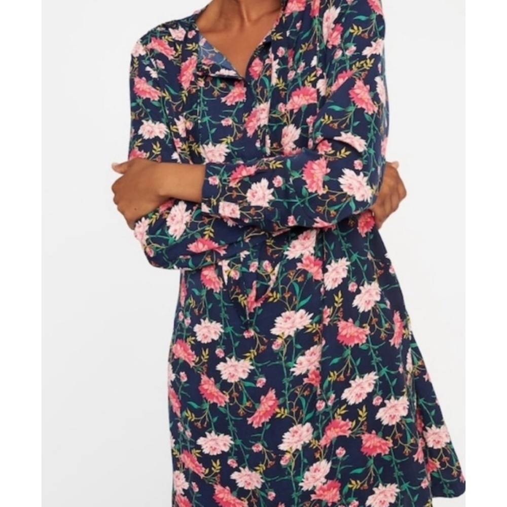 Old Navy Tie-Neck Shirt Dress Navy Floral Size S